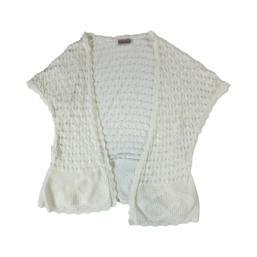 Fashion Bug Vintage White Crochet Heart Shrug Open Cardigan Short Sleeve S Y2k